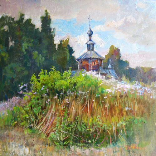 "Деревянная церковь, Рябово". 
Холст, масло. 
50х50 см. 
2008 г.